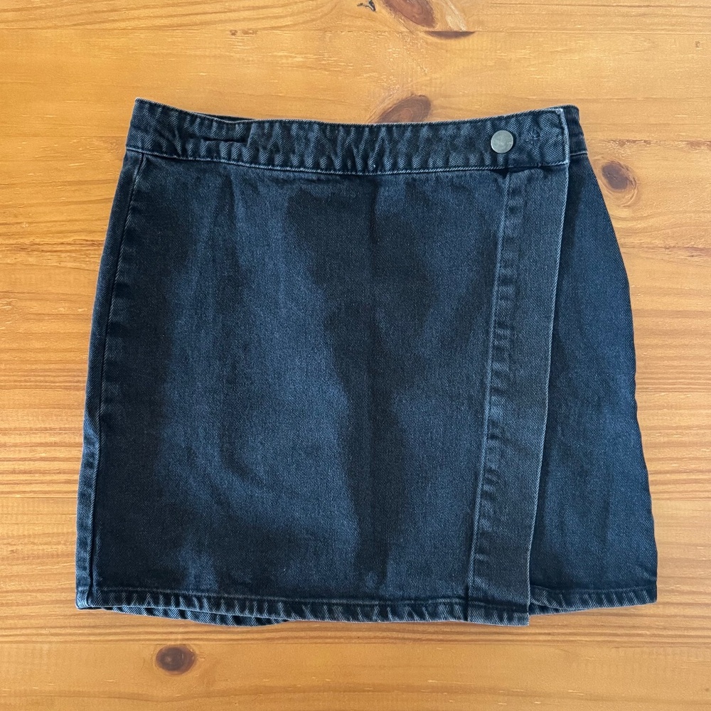ASOS, Washed Black, Denim, Wrap Mini Skirt, Size UK10
